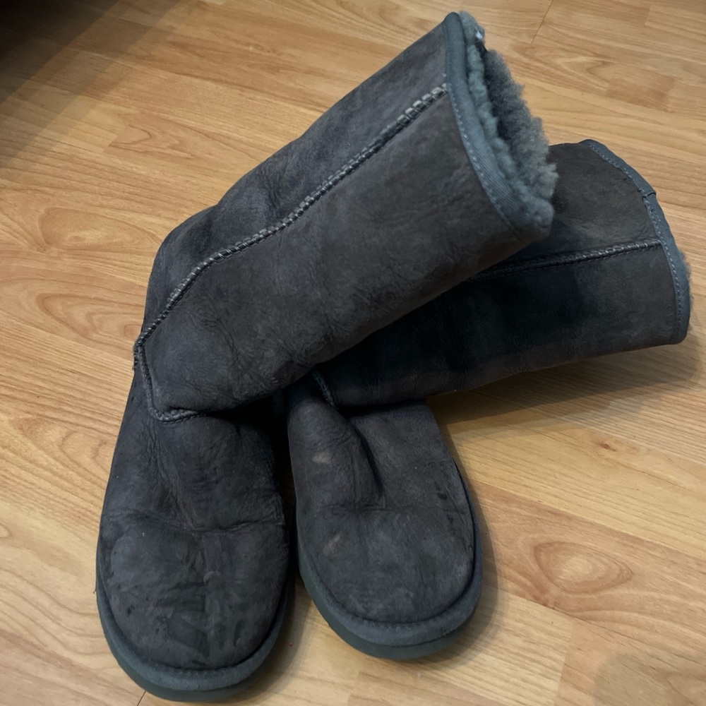 UGG Australia Classic Tall Boots Women's 8 Gray Suede Sheepskin Lined